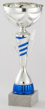 Silver and Blue Plastc Cup with  White Marble Base
