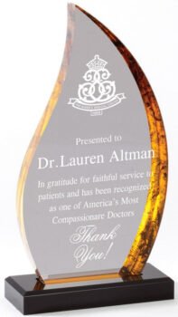 Flame Gold Hue Acrylic Award on Black Acrylic Base