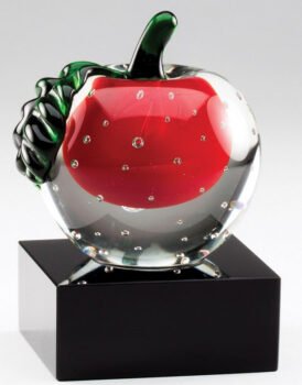 Elegant Crystal Red Apple In Clear Crystal Skin On Black Crystal Base