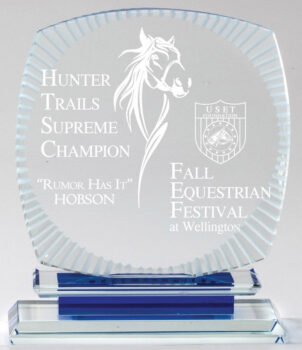 Crystal Square Scalloped Aurora Blue Award on Blue Crystal Base