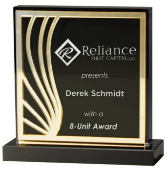 Deep Black Set Off By Gold On Acrylic  With A Black Screened Back