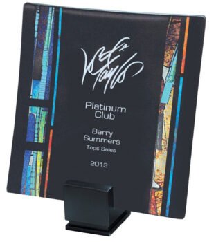 Art Glass Tray with Wood Base