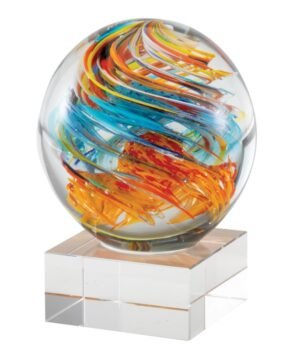 Orange Blue Swirl Globe Art Glass